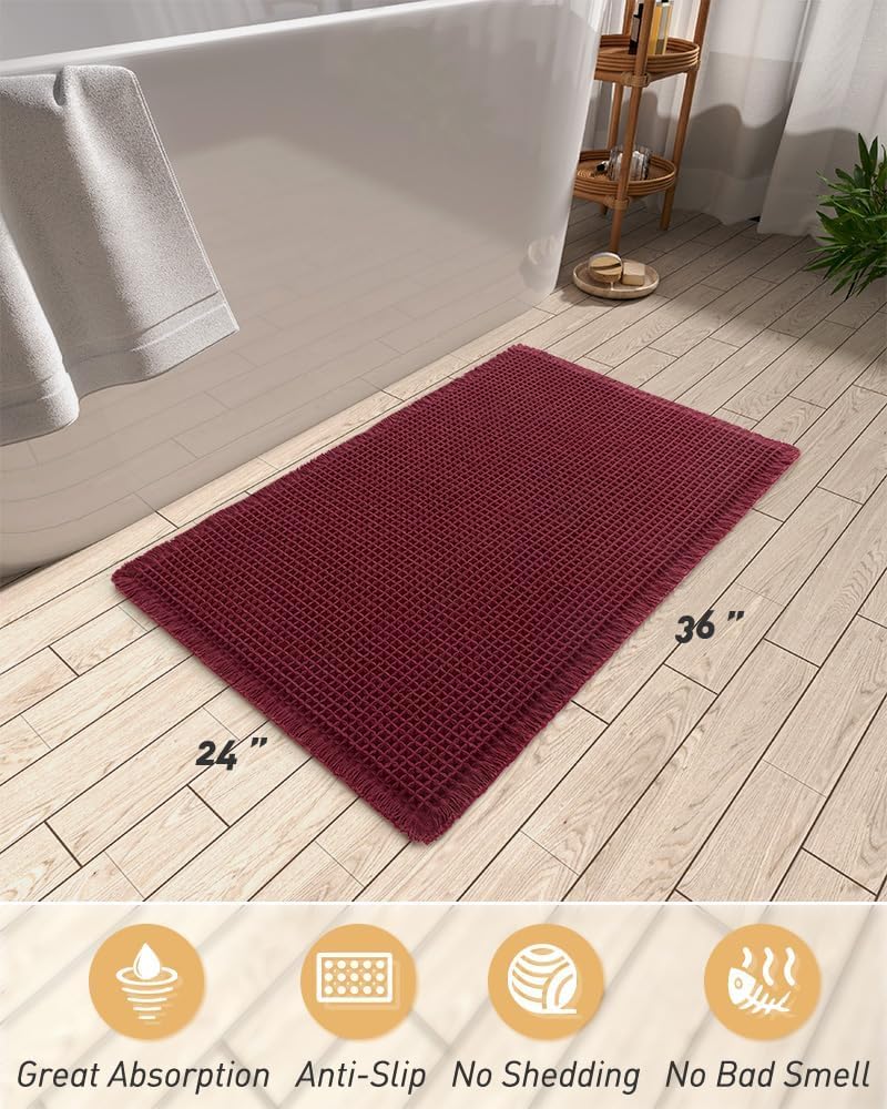 AMOAMI Upgraded Non Slip Absorbent Waffle Bath Mat 24" x 36", Red