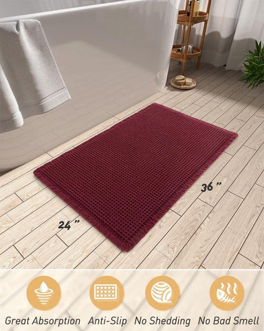 AMOAMI Upgraded Non Slip Absorbent Waffle Bath Mat 24" x 36", Red