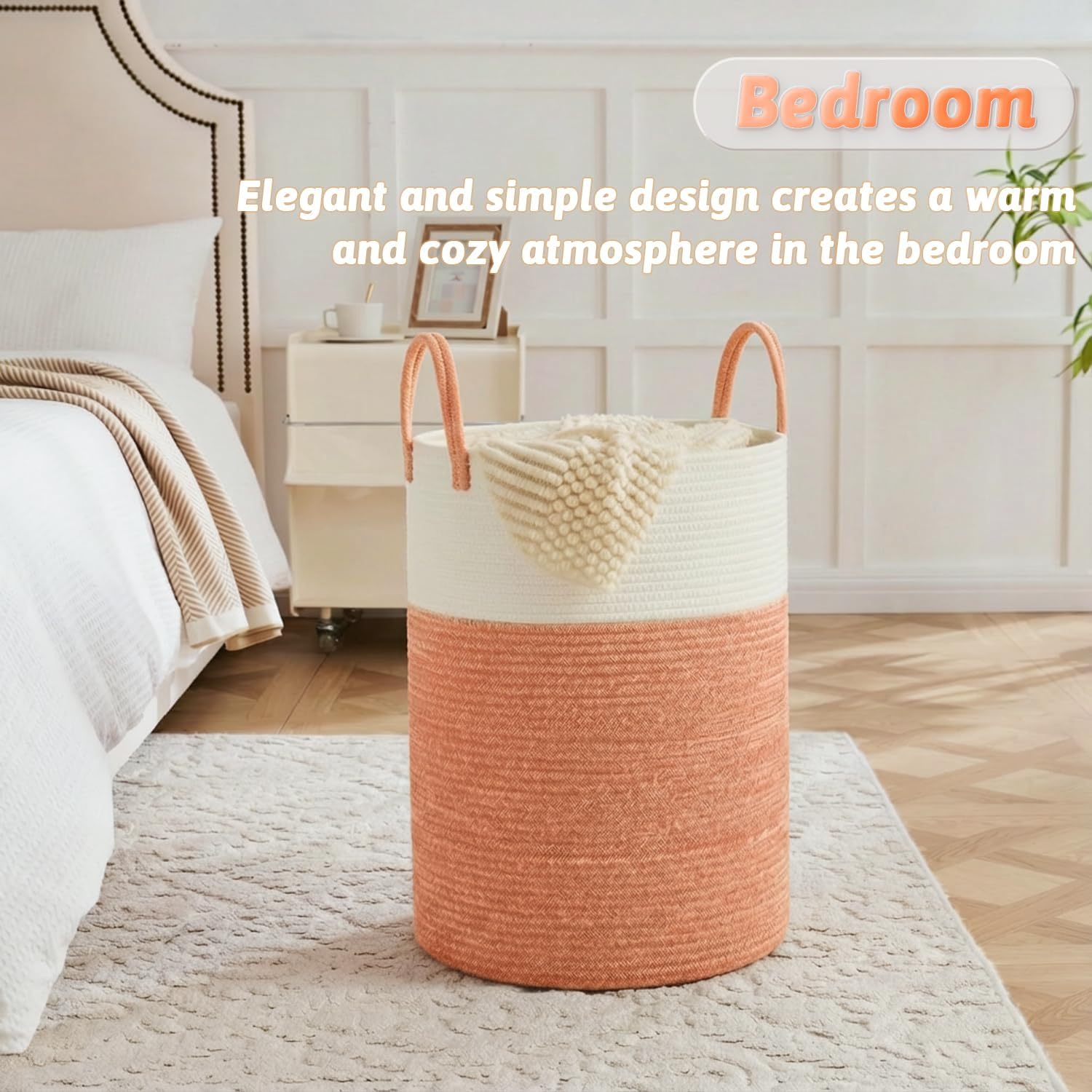 Laundry Basket,Woven Cotton Rope Laundry Hamper,80L for Decor Storage of Dirty Clothes,Toys and Blankets in Bathroom,Baby Room and Living Room