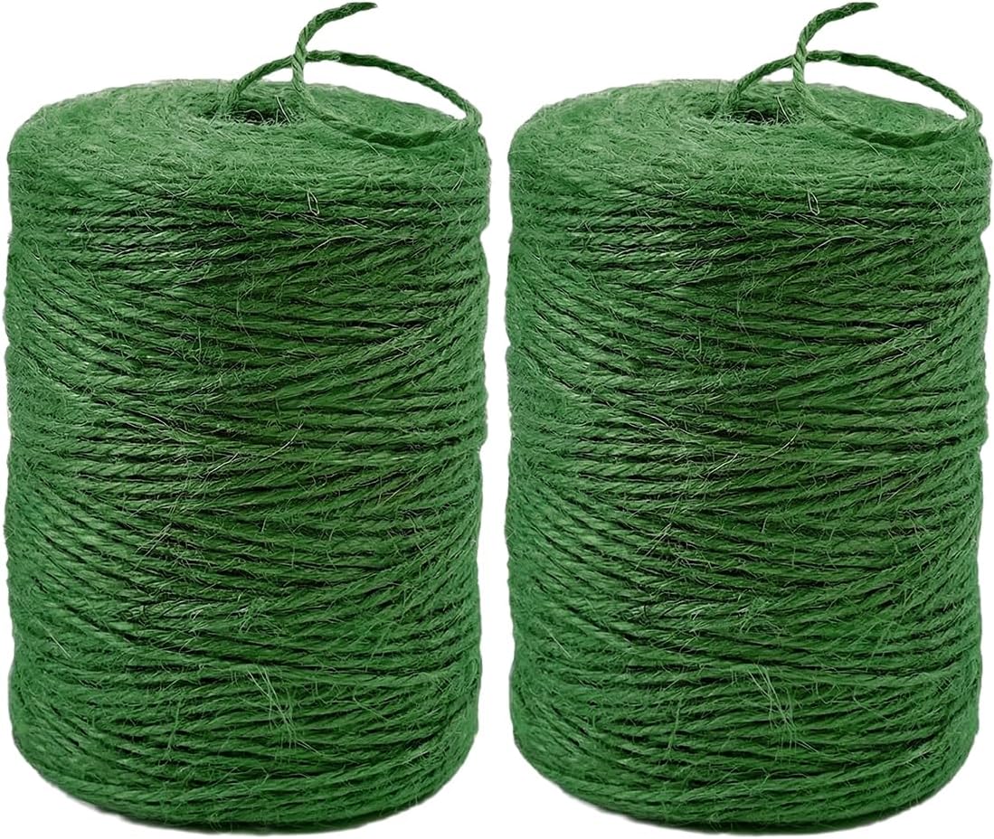 2Pack 2mm Natural Jute Twine String 1600 Feet Long Twine String for Crafting Gardening Gift Wrapping Macrame DIY Home Decor (Green-800Feet/Roll)