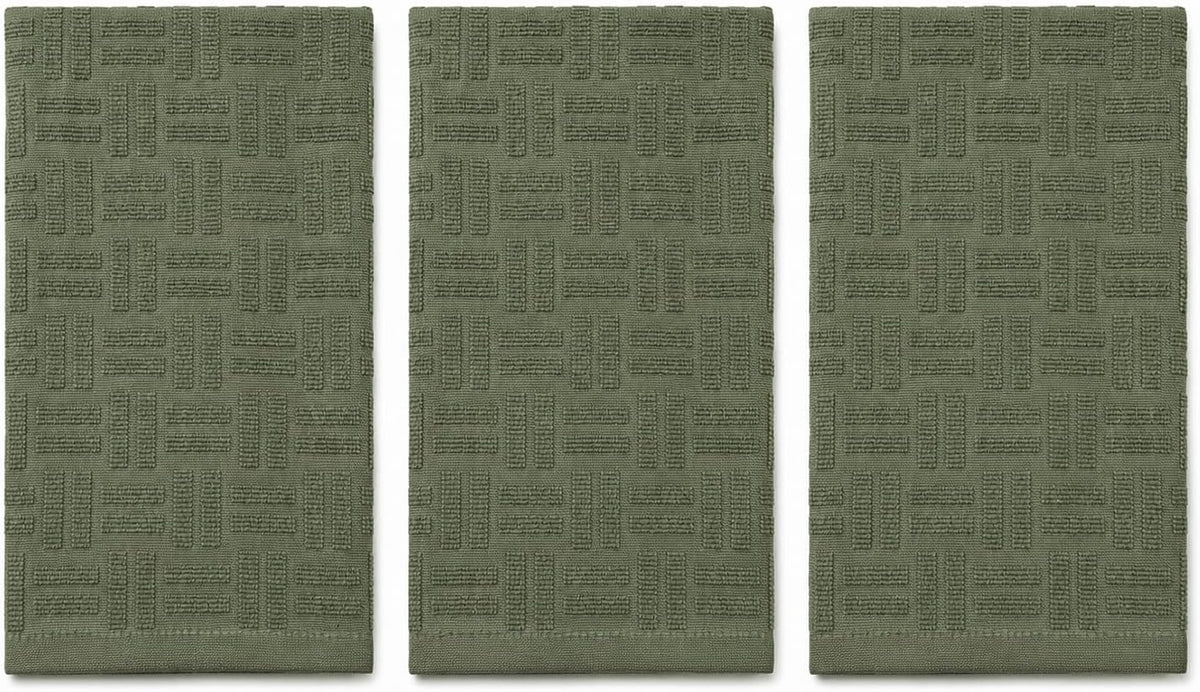 Olive Green Kitchen Hand Dish Towels, Set of 3, 100% Cotton, 18" x 28"