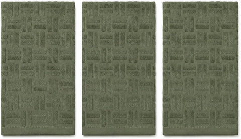 Olive Green Kitchen Hand Dish Towels, Set of 3, 100% Cotton, 18" x 28"