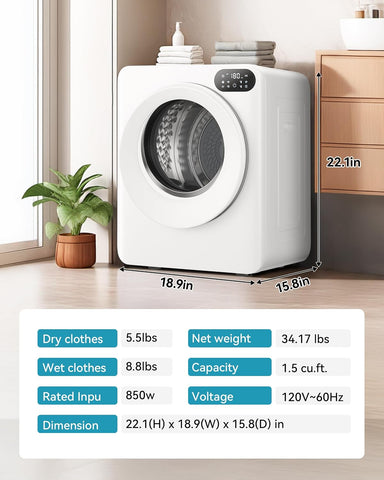 1.5 Cu. Ft. Protable Clothes Dryers with LED Control