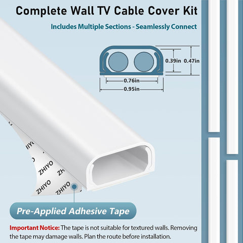 ZhiYo 73" Cord Covers for Wires on Wall, White Cord Hider, 0.95" W x 0.47"
