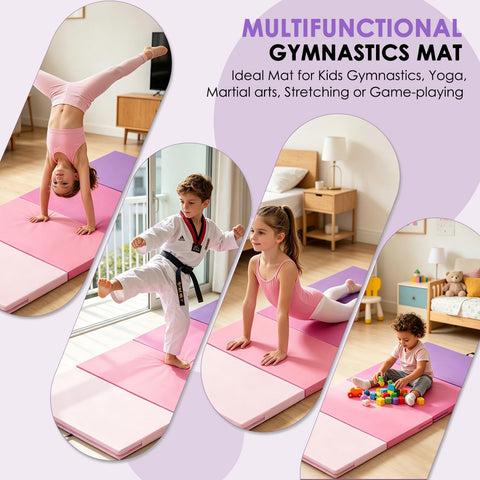 Gymnastics Mat, 3x6FT / 4x8FT 2" Thick Kids' Folding Tumbling Mat