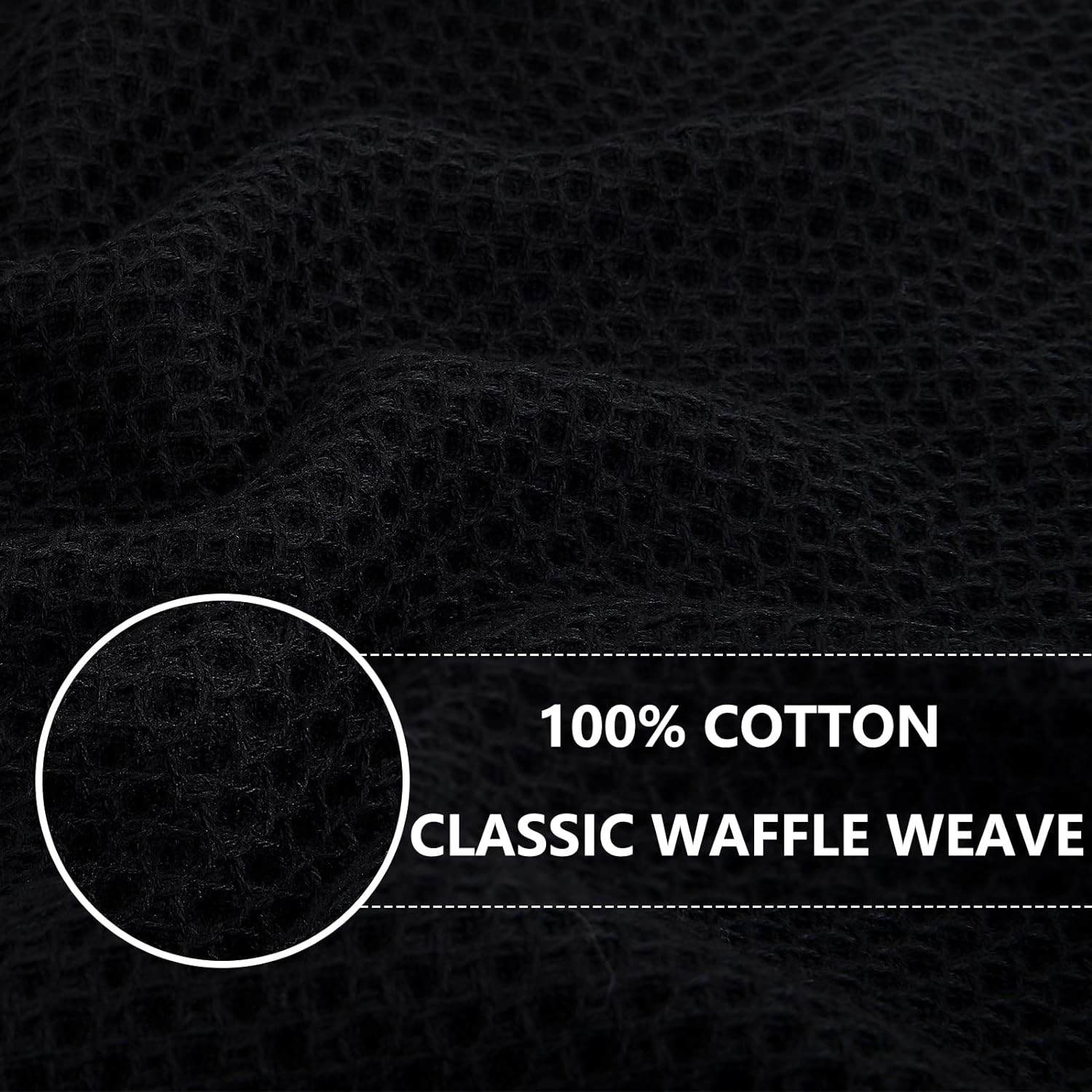 Homaxy 100% Cotton Waffle Weave Kitchen Dish Towels 6-Pack, Black