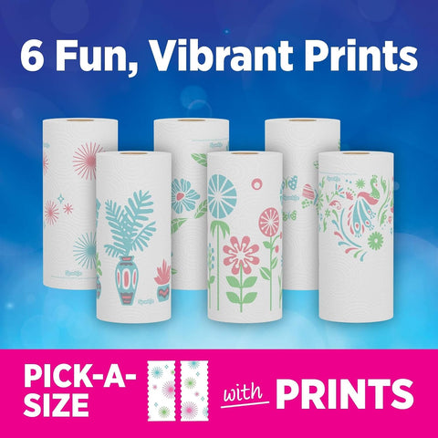 Sparkle Pick-A-Size Paper Towels, Spirited Print Design, 6 Double Rolls (660 Sheets Total) - Strong 2-Ply Towels for Kitchen Cleanup and Everyday Messes