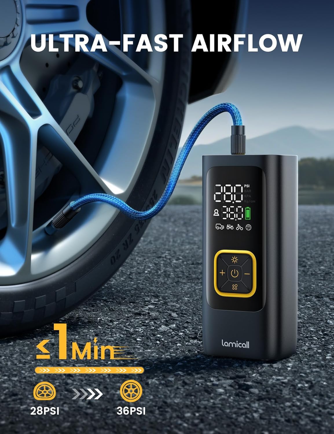 Lamicall Car Tire Inflator Portable Air Compressor, 4X Faster, 150 PSI
