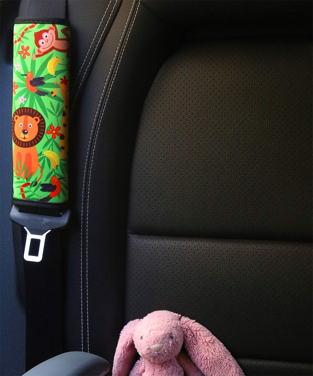 YR Seat Belt Cover for Kids, Soft Comfort Seat Belt Cushion for Children, Cute Cartoon Pattern Car Seat Belt Pads Cover for Girls and Boys, 1 Pack, Jungle