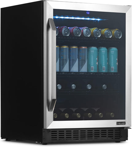 NewAir 24" Single Zone Beverage & Wine Fridge | Beverage & Wine Refrigerator for 49 Bottles or 179 Cans | Freestanding or Built-In Under Counter Mini Fridge for Beer, Wine & Soda | Stainless Steel