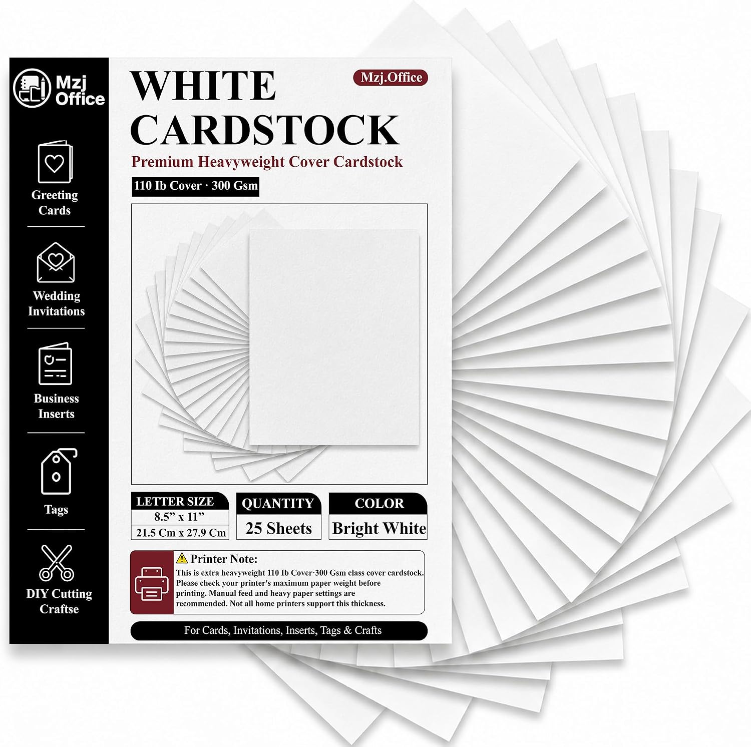 Card Stock Paper 8.5 x 11 White, 110 lb Cover/ 300 gsm Cardstock
