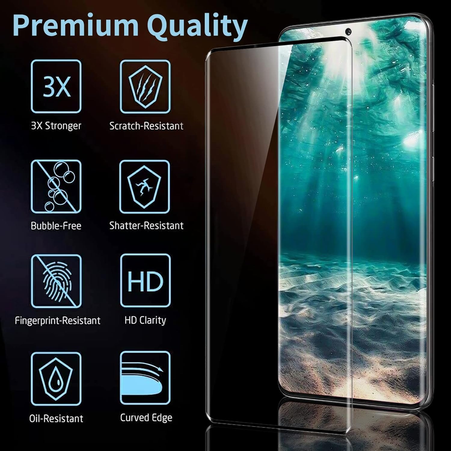 3 Pack Galaxy S21 Ultra Screen Protector, HD Clear Tempered Glass, Fingerprint Unlock, 3D Curved, Scratch Resistant, No Bubble for Samsung Galaxy S21 Ultra 5G Glass Screen Protector