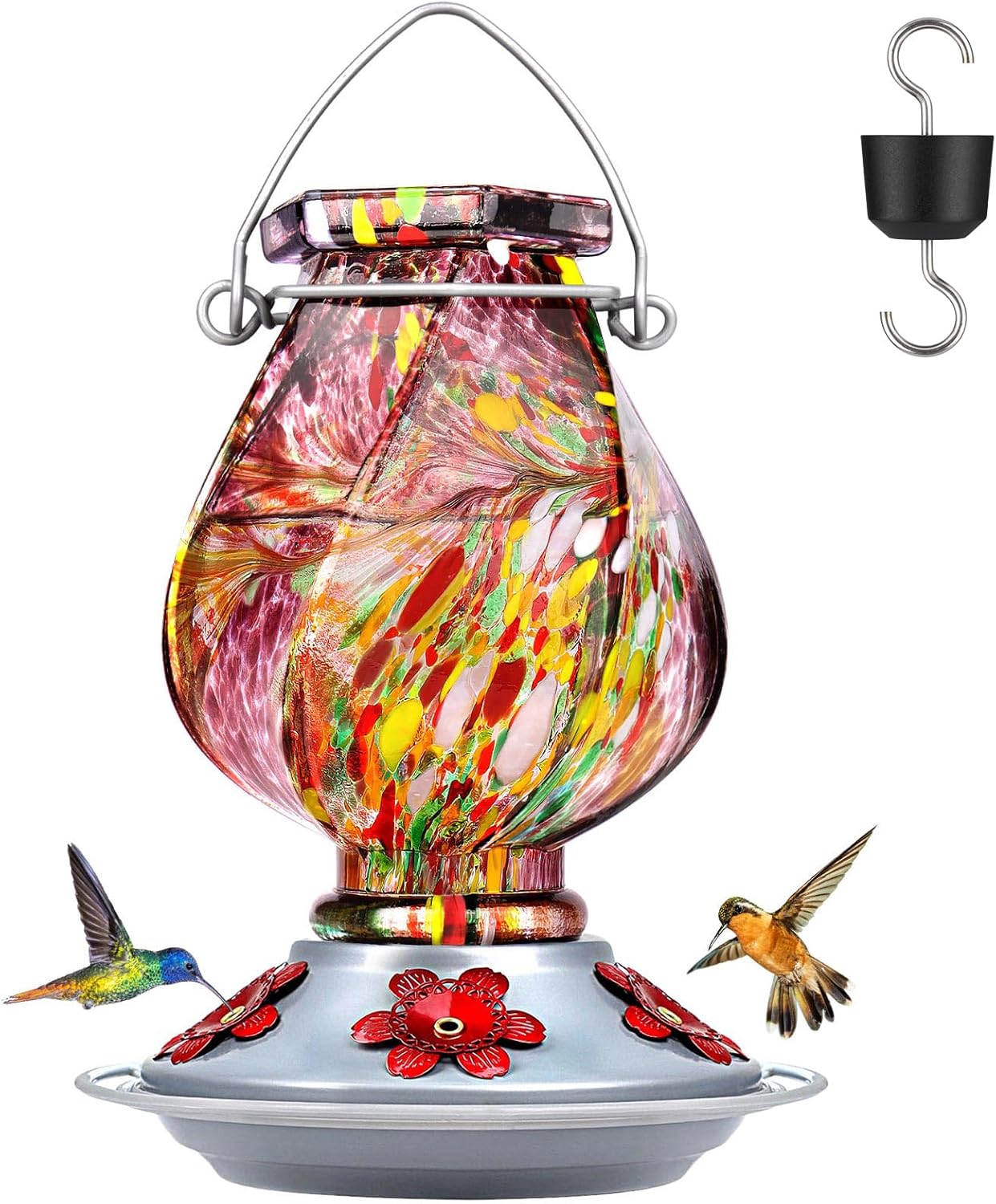 BOLITE Hummingbird Feeders for Outdoors Hanging, Hand Blown, Purple, 22oz