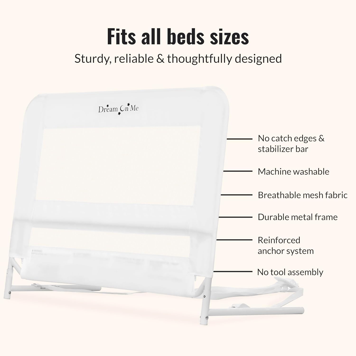 Dream On Me Mesh Security Bed Guard Rail for Toddlers 2–5 Years, White