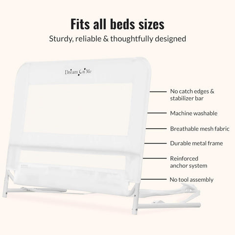 Dream On Me Mesh Security Bed Guard Rail for Toddlers 2–5 Years, White