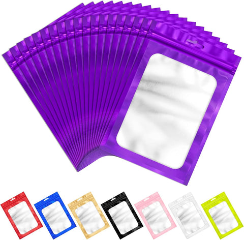 ANZNKU 100 Pcs Purple Mylar Bags, Resealable Smell Proof Bag Foil Pouches