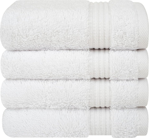 Cotton Paradise 100% Cotton Turkish Towel Set, Soft Absorbent Quick Dry, 4 Piece Washcloth Set, Snow White