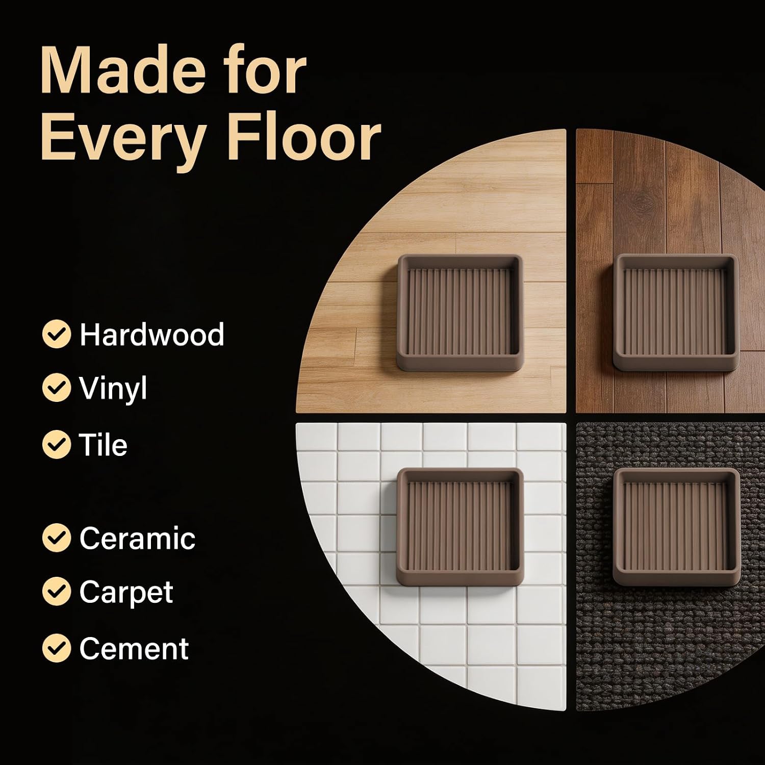 Yelanon Furniture Coasters 8 Pcs 3" Square Brown Caster Cups for Hardwood