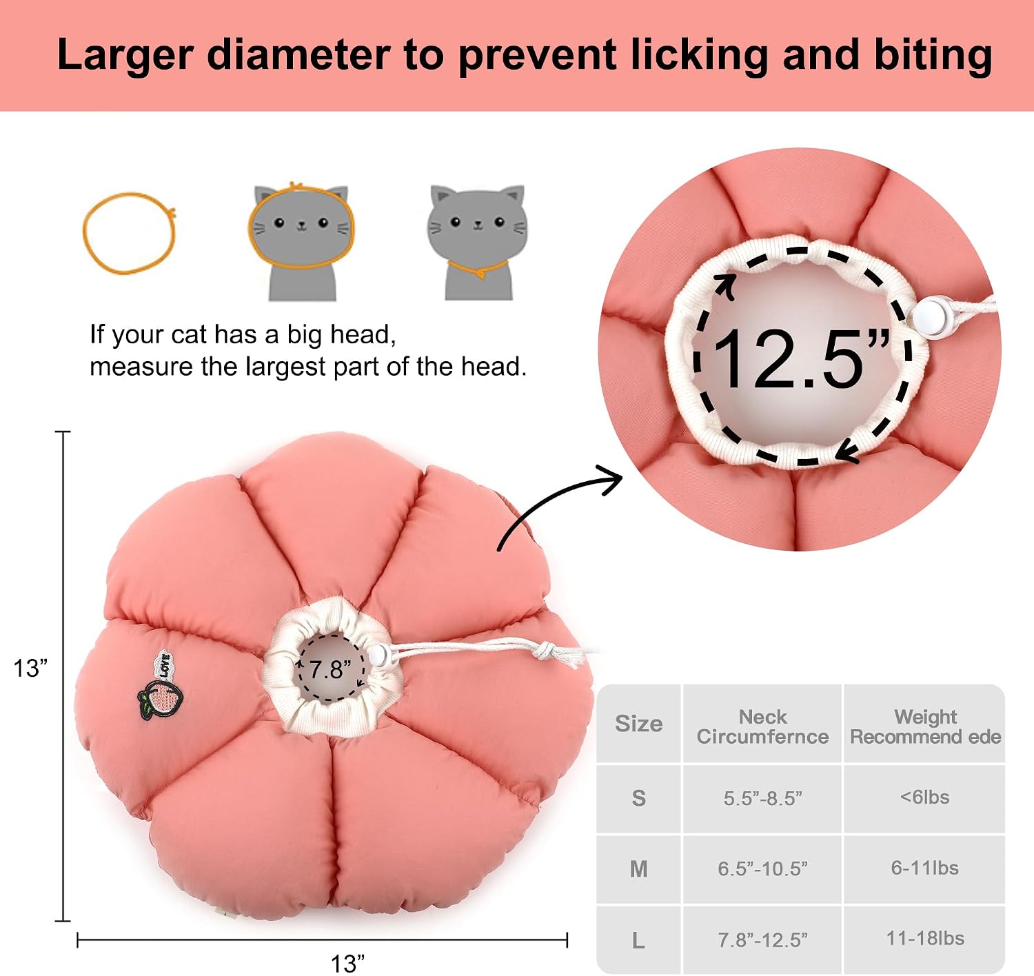 HiDREAM Cat Cone Collar,Cute Waterproof Elizabethan e Collar for Cats,Anti-Bite Lick Wound Healing Safety Cat Recovery Collar,All-Season Style