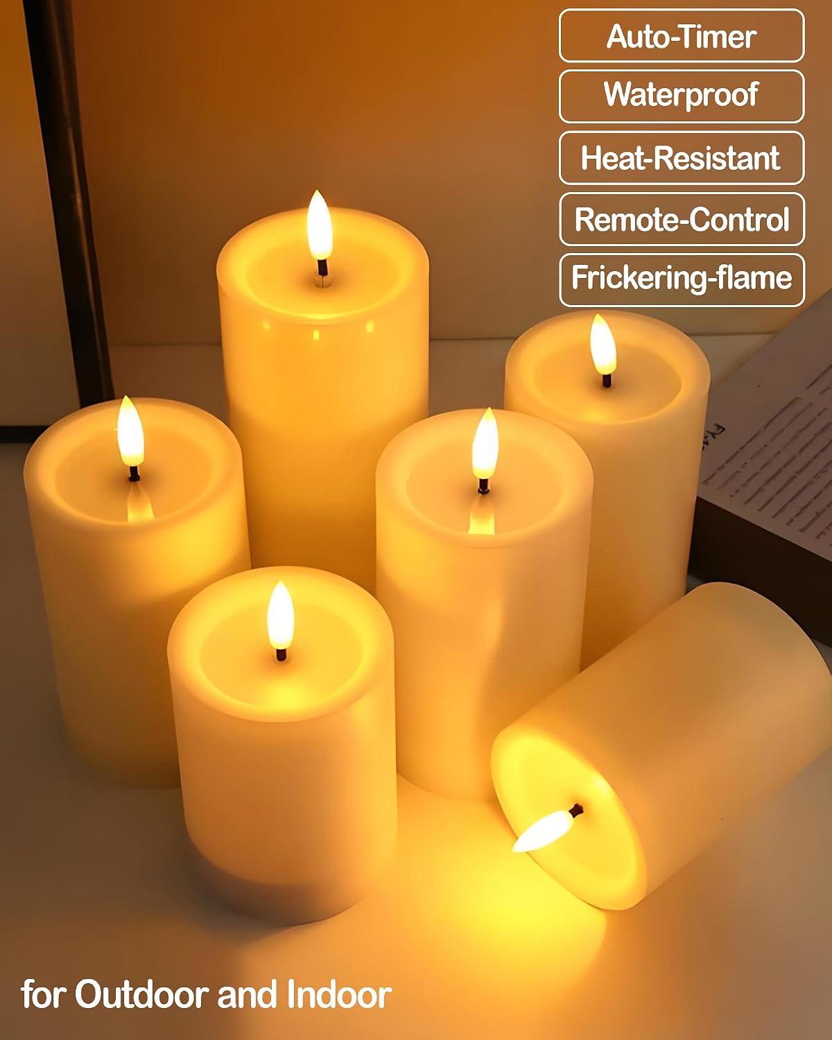 Gmnee 3"x4" Outdoor Waterproof Flameless Candles with Remote Timers Battery
