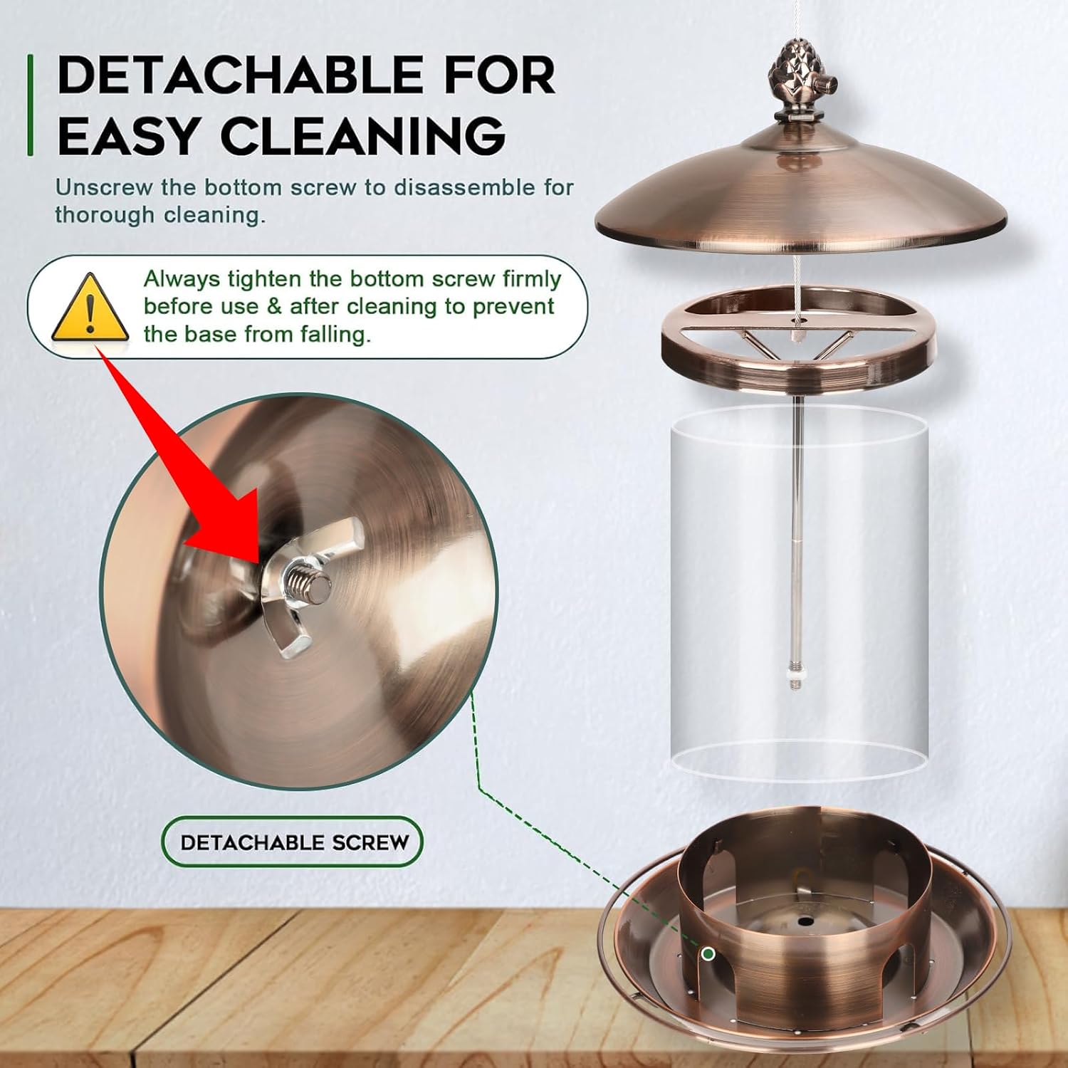 Gbekery Metal Bird Feeders for Outdoors Hanging, 360° Feeding Tray, Copper