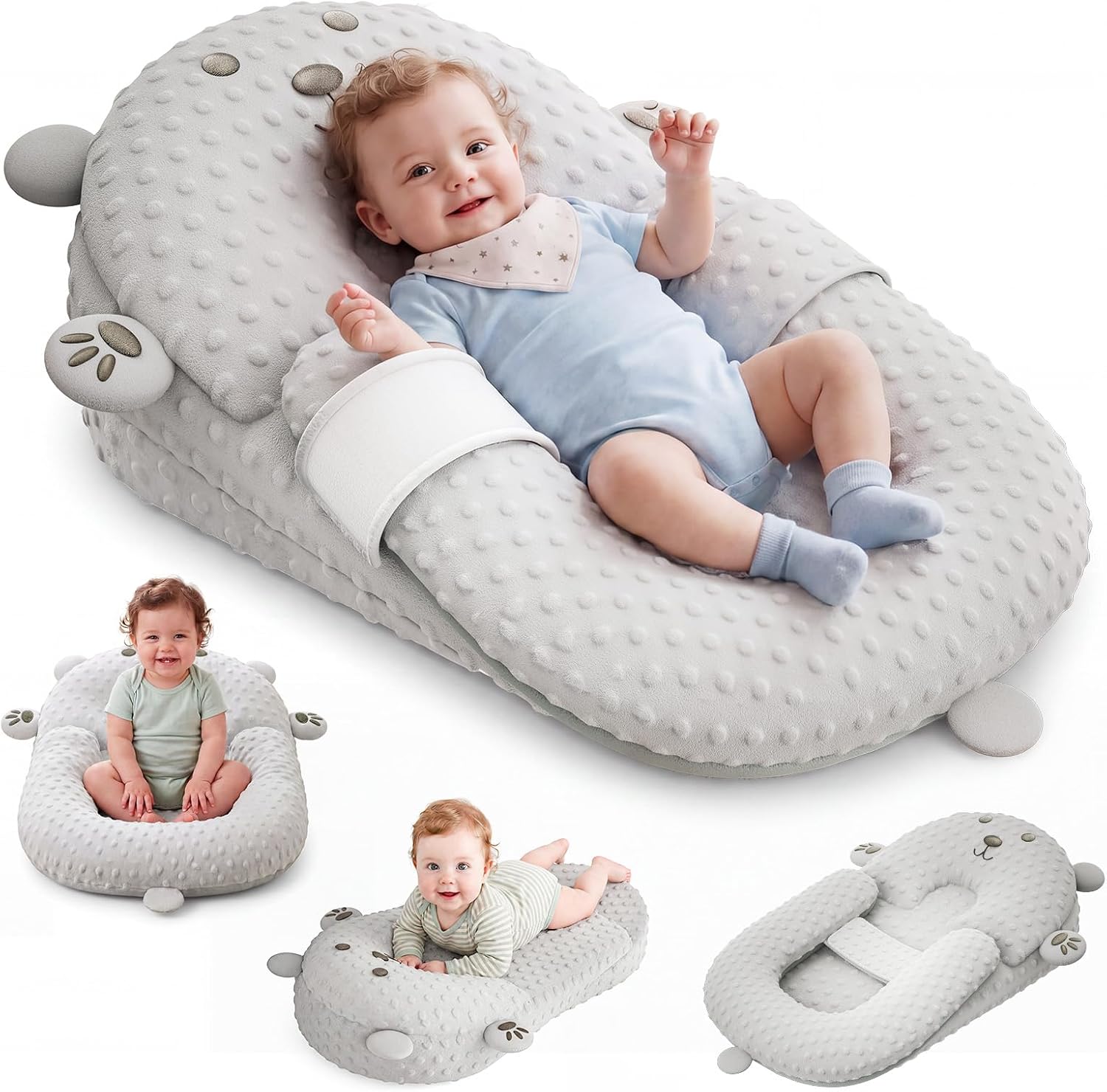 Baby Lounger Pillow, Nursing Pillow & Tummy Time Mat with Washable Cover