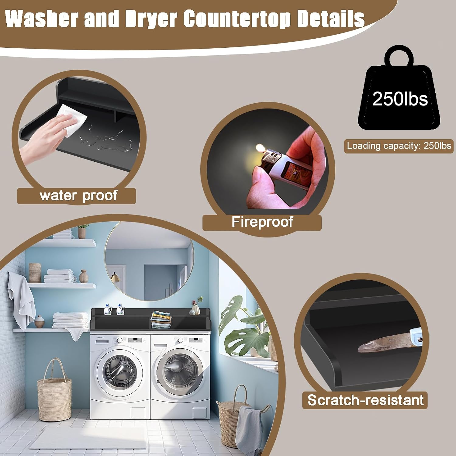 2-Tier Washer and Dryer Countertop, Wooden Washer Dryer Countertop, 27.5" Depth X 54" Laundry Countertop Over Washer and Dryer for Folding Clothes Over Washer and Dryer(Black)