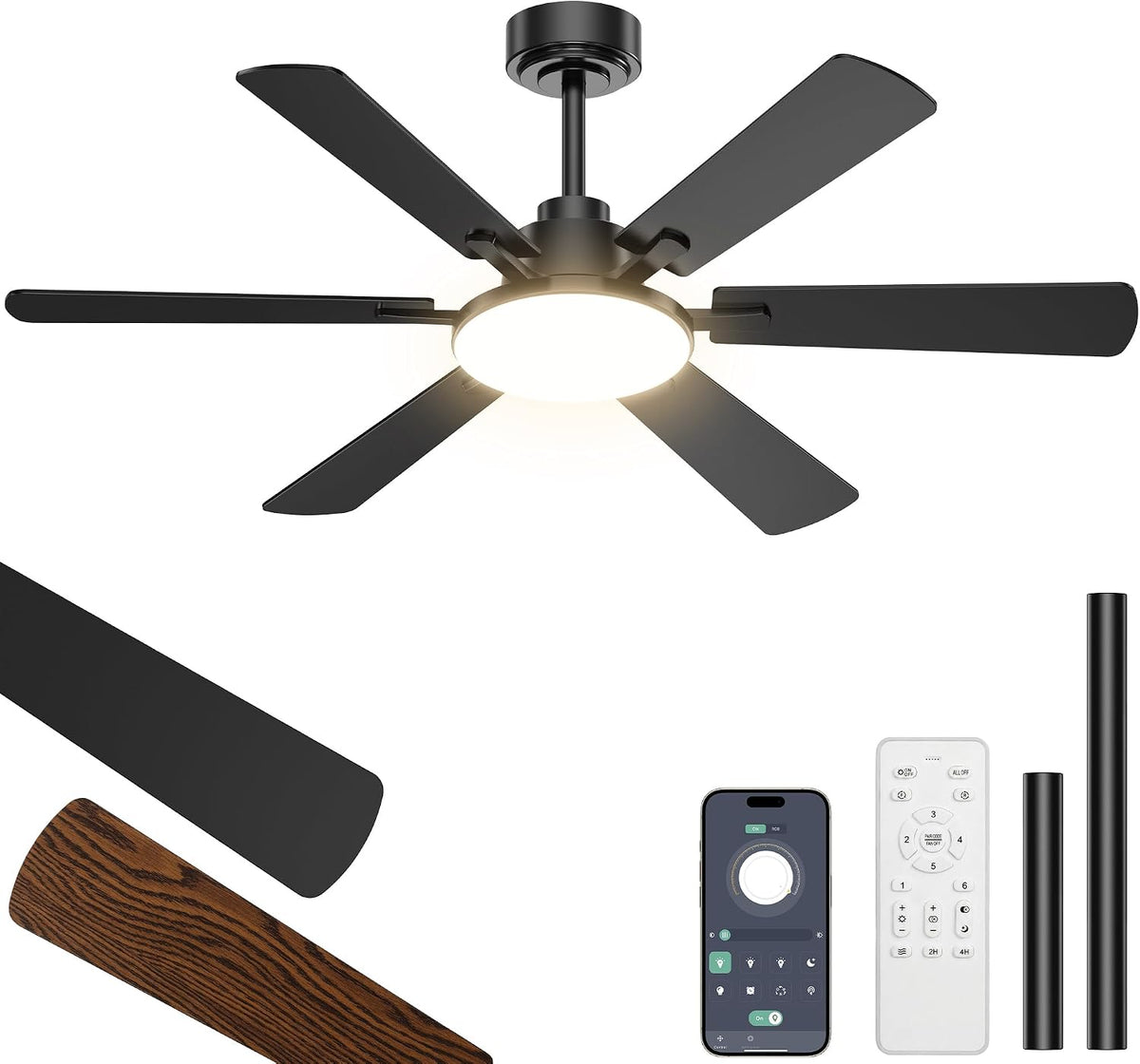 52'' Ceiling Fans with Lights and Remote Control for Living Room