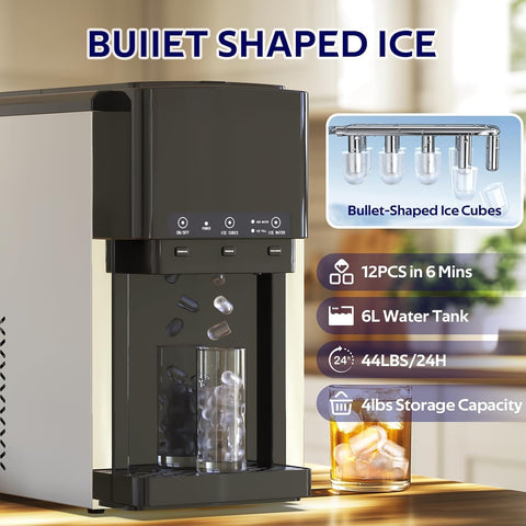 ADVWIN 3 in 1 Water Dispenser with Ice Maker, Nugget Ice Maker Countertop, Bullet Ice, Crushed Ice, Water Cooler, 44Lbs/24H, 12 Ice Cube/6Min, Self-Cleaning, 4Lbs Ice Storage, Home, Kitchen, Party, RV