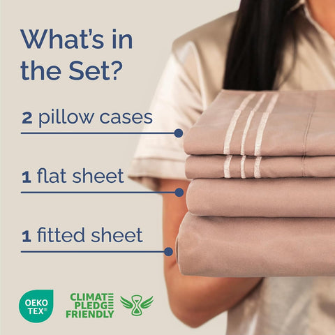 Queen Size 4 Piece Sheet Set - Comfy Breathable & Cooling Sheets - Mauve