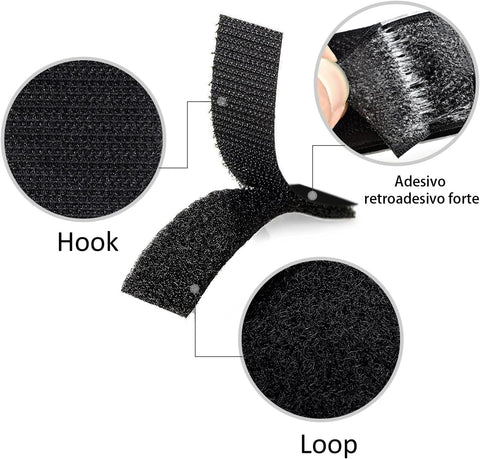 Melsan 2x4 Inch Adhesive Square Hook and Loop Tape - 12 Sets - Sticky Back Fastener for Indoor or Outdoor Use - Instead of Holes and Screws, Black