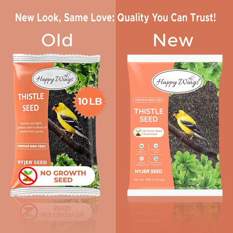 Happy Wings 10LB Thistle Seed Bird Food, 100% Natural, Extra Clean, No Grow