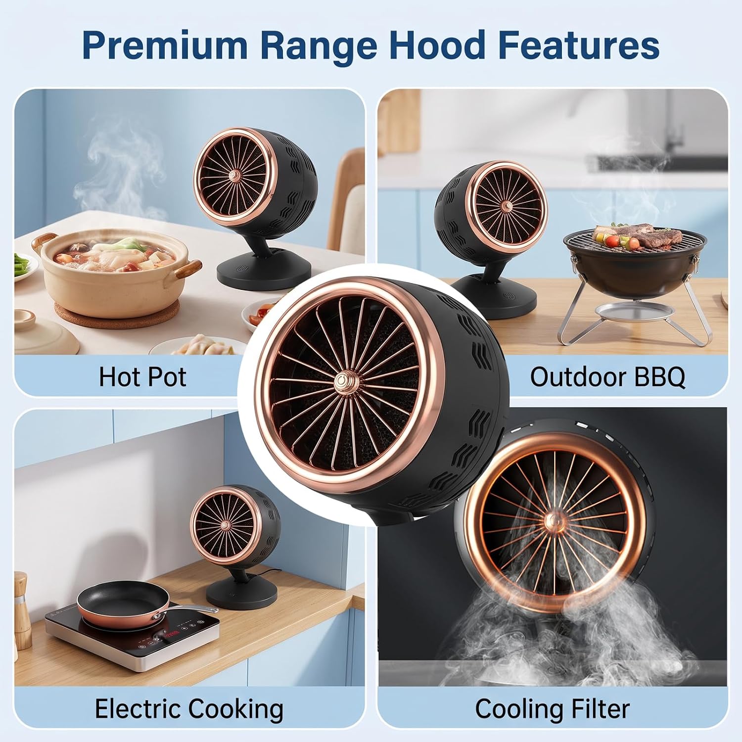 Portable Range Hood with Cooling Filter, Ionic Tech Desktop Exhaust Fan