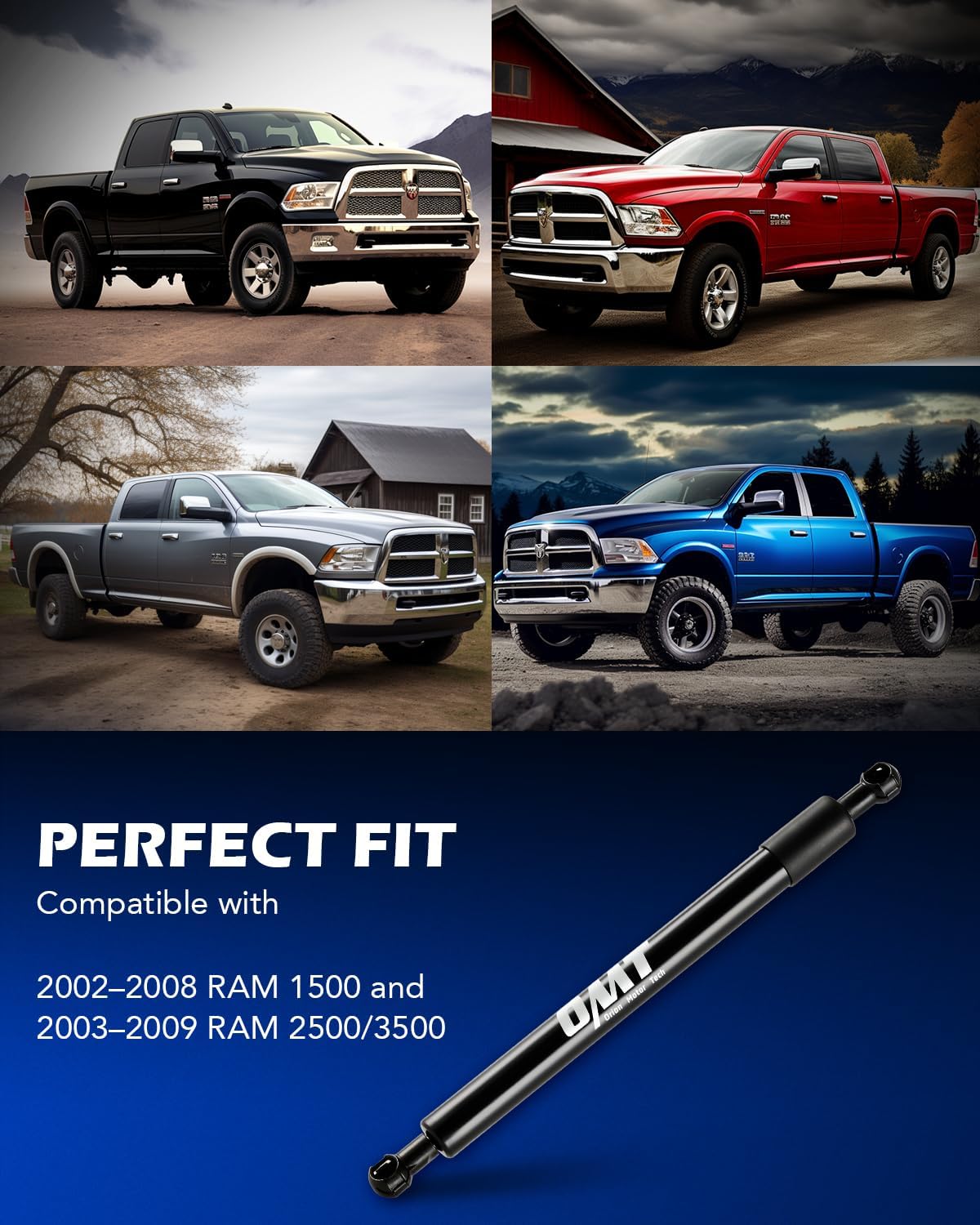 OMT Tailgate Assist Kit Compatible with 02-08 RAM 1500, 03-09 RAM 2500 3500