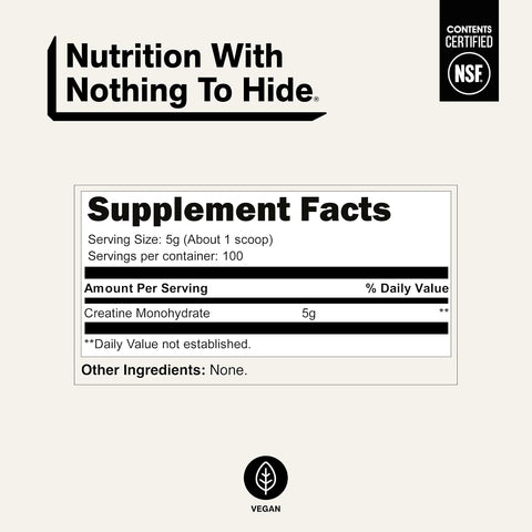 NAKED Pure Micronized Creatine Monohydrate Powder - NSF Certified, Unflavored, 500g, 1.1lb Bulk - Vegan, Non-GMO, Gluten-Free, Soy-Free, No Fillers, Supports Muscle Growth & Strength - 100 Servings