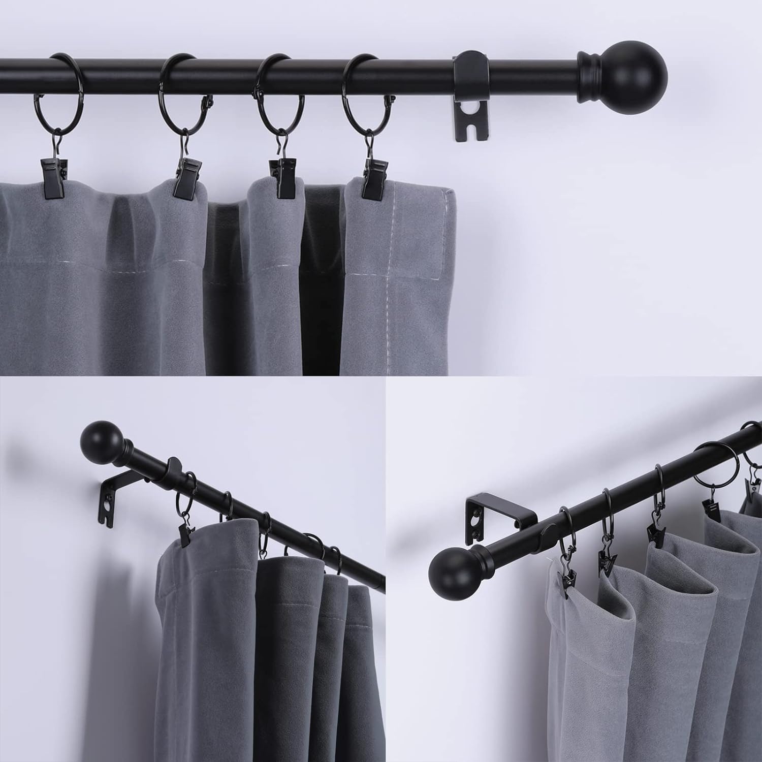Thestoa 2 Pack Black Curtain Rods for Windows 66 to 120 Inch, 5/8" Diameter Matte Black Small Curtain Rods for Bedroom, Living Room, Kitchen, Outdoor, Farmhouse, Cafe