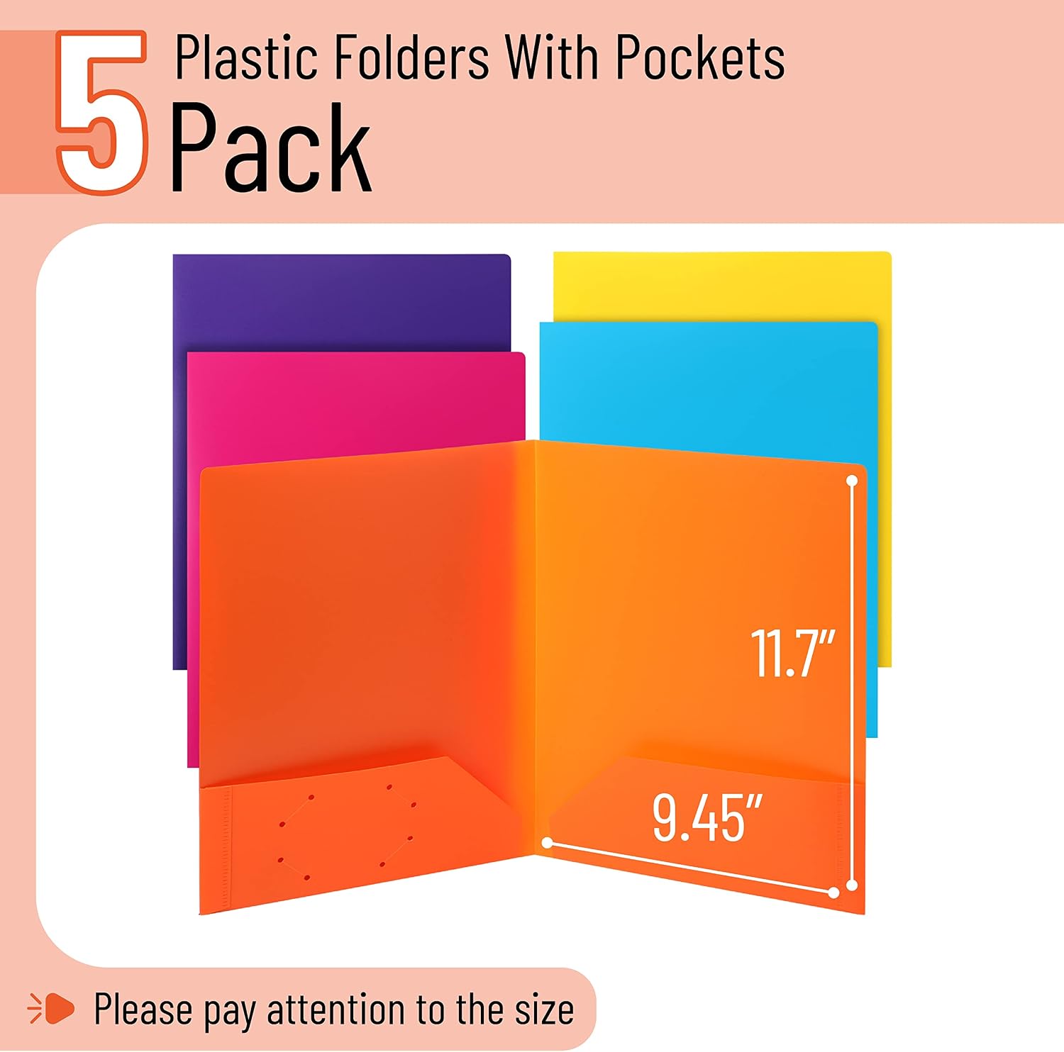 Mr. Pen- Plastic Folders with Pockets, 5 pcs | Aesthetic File Folder with Business Card Slot, 2-Pocket Folder, Back to School, Office, Filing Supplies