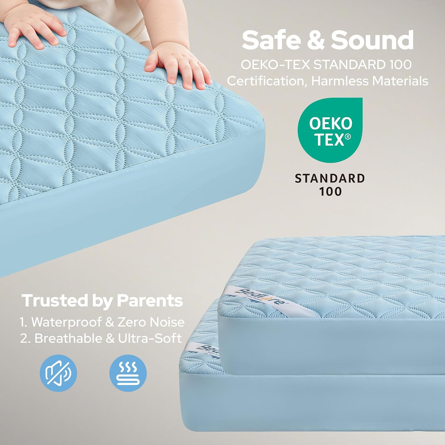 BEDLORE Baby Crib Mattress Protector 2-Pack Waterproof Blue 52"x28"