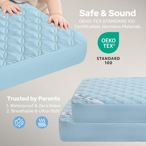 BEDLORE Baby Crib Mattress Protector 2-Pack Waterproof Blue 52"x28"