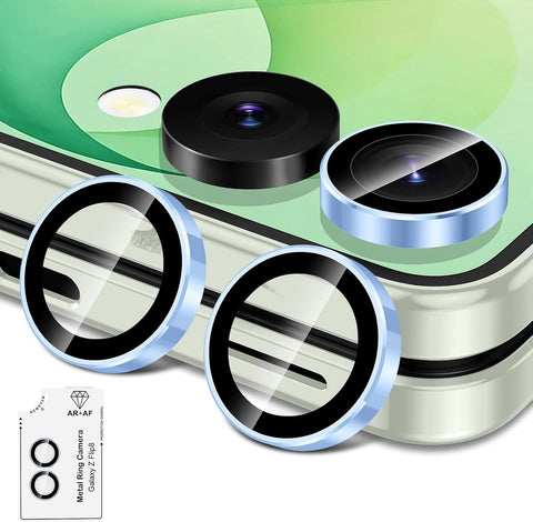 for Samsung Galaxy Z Flip 8 Camera Lens Protector, Individual Metal Ring Tempered Glass Lens Cover, [Strong Adsorption] Scratch Resistant Ultra-Thin HD Clear Lens Cover, 1 Set-Blue Ring