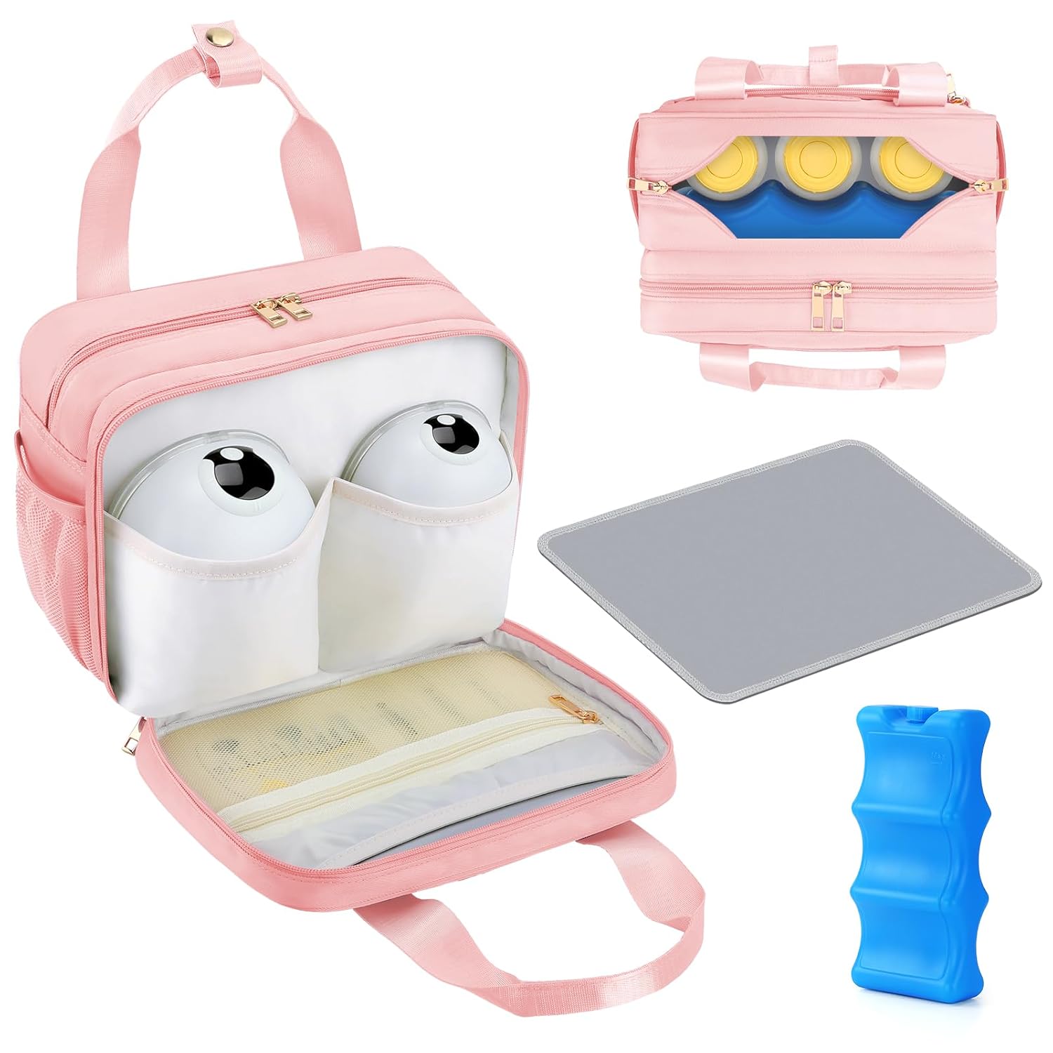 PIIOSER Breastmilk Cooler Travel Bag with Ice Pack, Compatible with Wearable Breast Pumps & Accessories - Portable Hands Free Breast Pump Carrying Case for Nursing & Working Moms, Pink