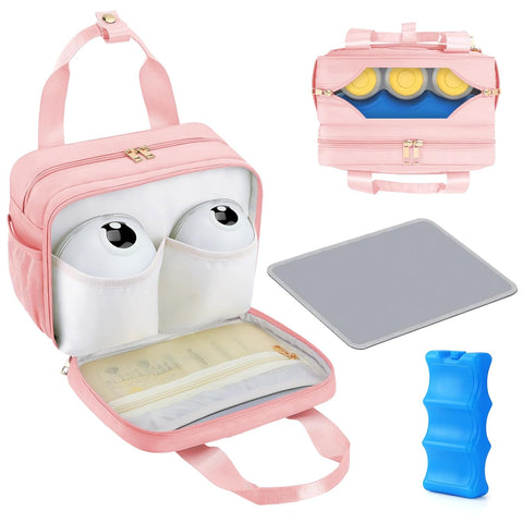 PIIOSER Breastmilk Cooler Travel Bag with Ice Pack, Compatible with Wearable Breast Pumps & Accessories - Portable Hands Free Breast Pump Carrying Case for Nursing & Working Moms, Pink