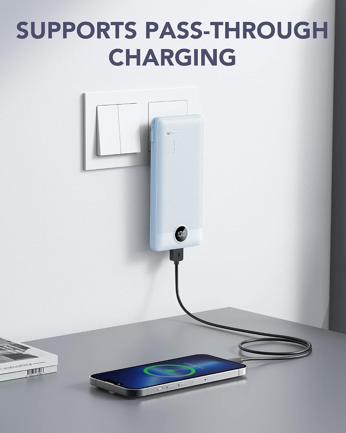 VRURC Portable Charger, Power Bank Built-in Cables and AC Wall Plug