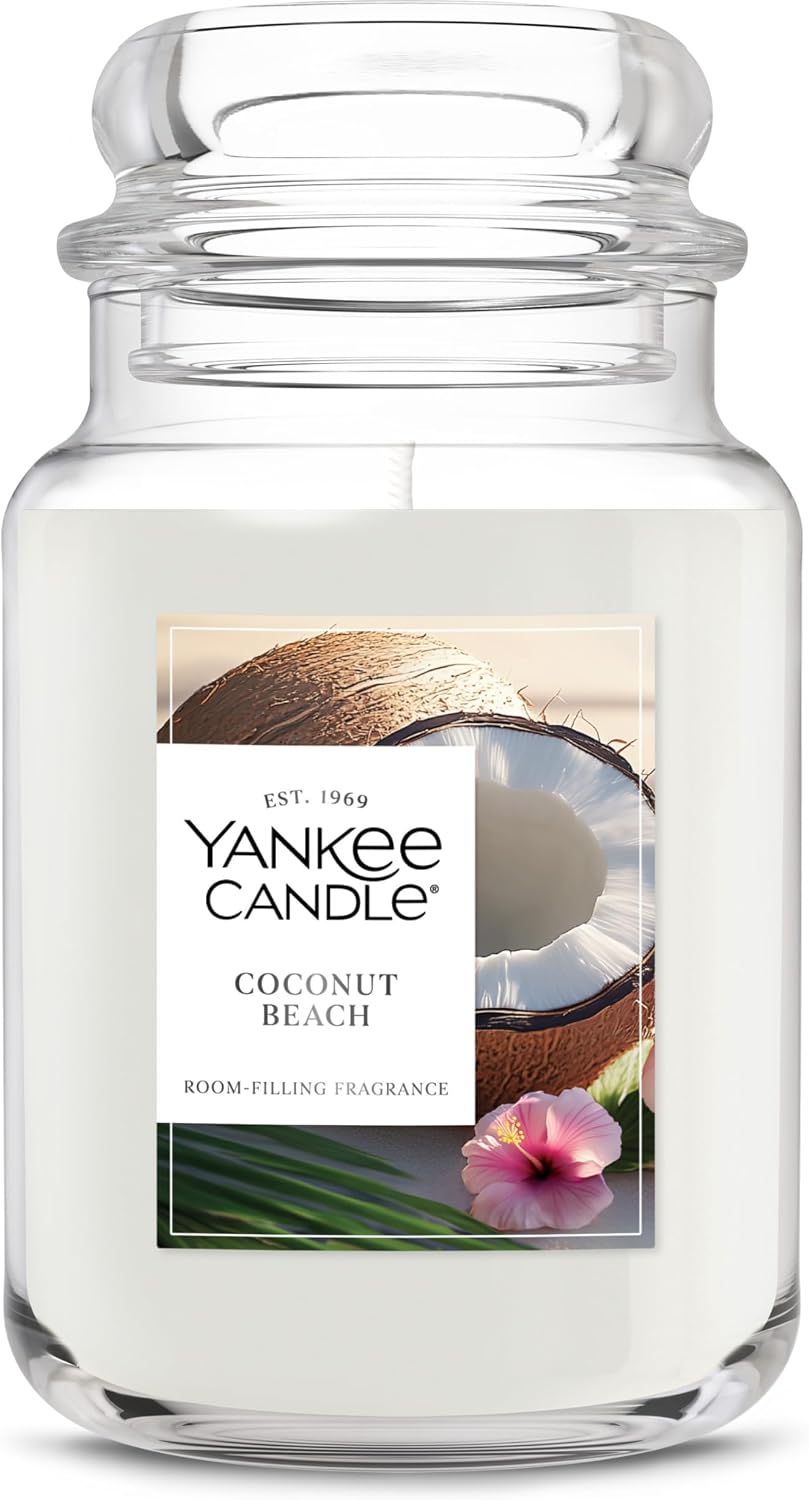 Yankee Candle Coconut Beach, Scented Candle, 22oz Large Jar with up to 150 Hour Burn Time, Giftable, Birthdays