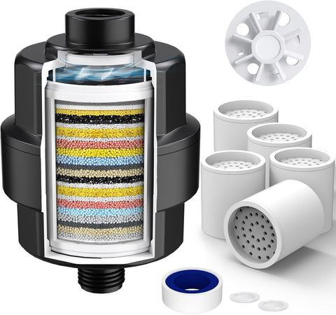 SR SUN RISE Shower Filter for Hard Water, 5 Cartridges, Black