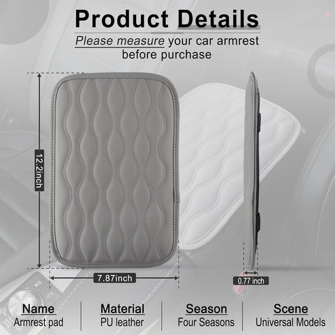 Amiss Car Center Console Cover, Upgraded Leather Car Armrest Cushion, Universal Waterproof Cushion Pad, Non-Slip Car Interior Accessories, Fits Most Sedans SUVs Trucks (Gray)