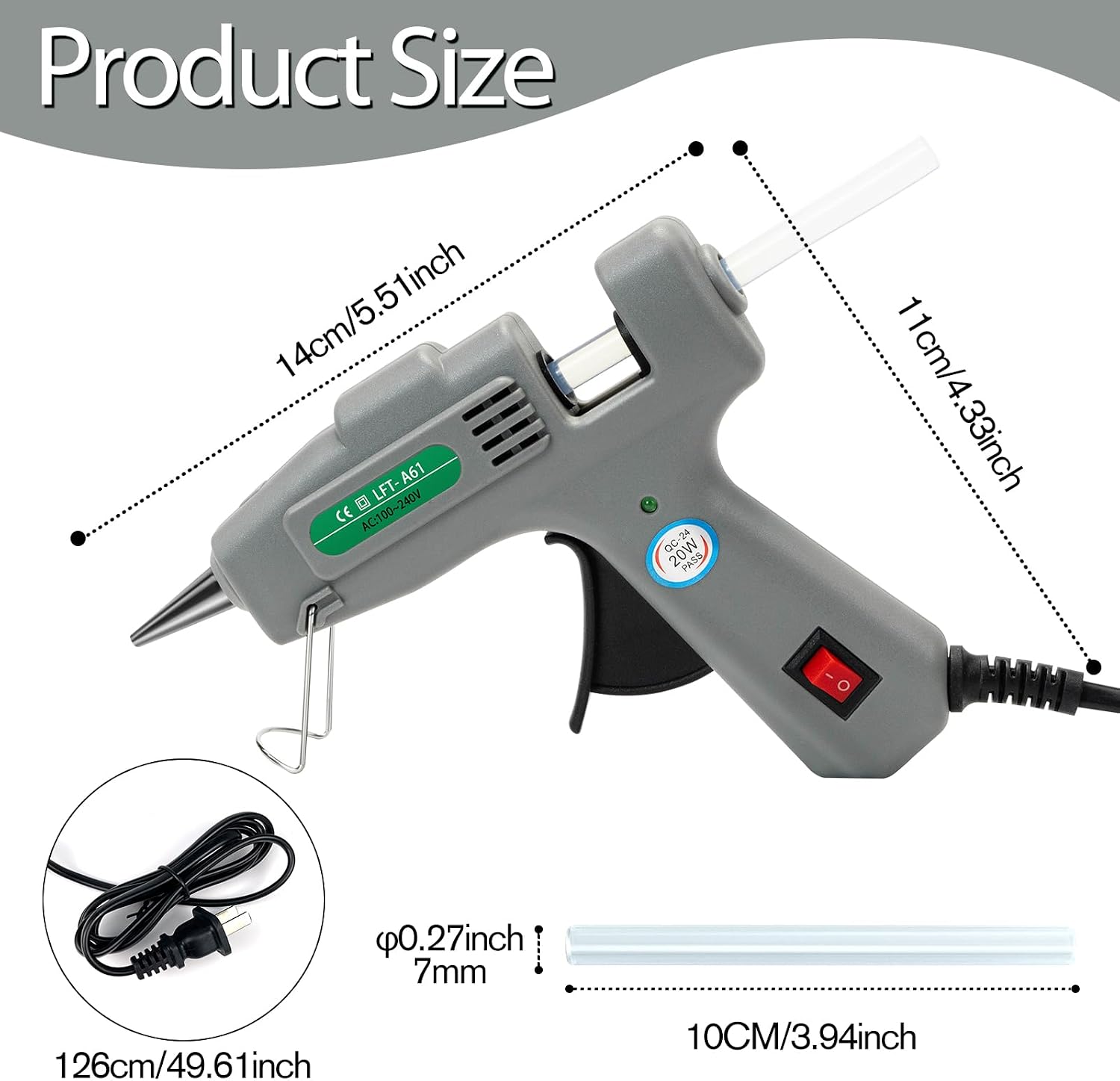 SHJADE Hot Glue Gun with 30 Glue Sticks, 20W Mini Hot Melt Gun Kit(Grey)
