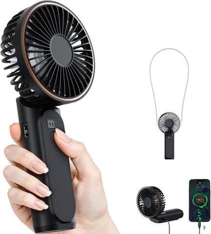 TUNISE Portable Handheld Fan, Portable Fan Rechargeable, 4000mAh, 180° Adjustable, 6 Speed Wind, Display Electricity in Real Time, USB Rechargeable Foldable F an, Quiet Personal Fan as Power Bank