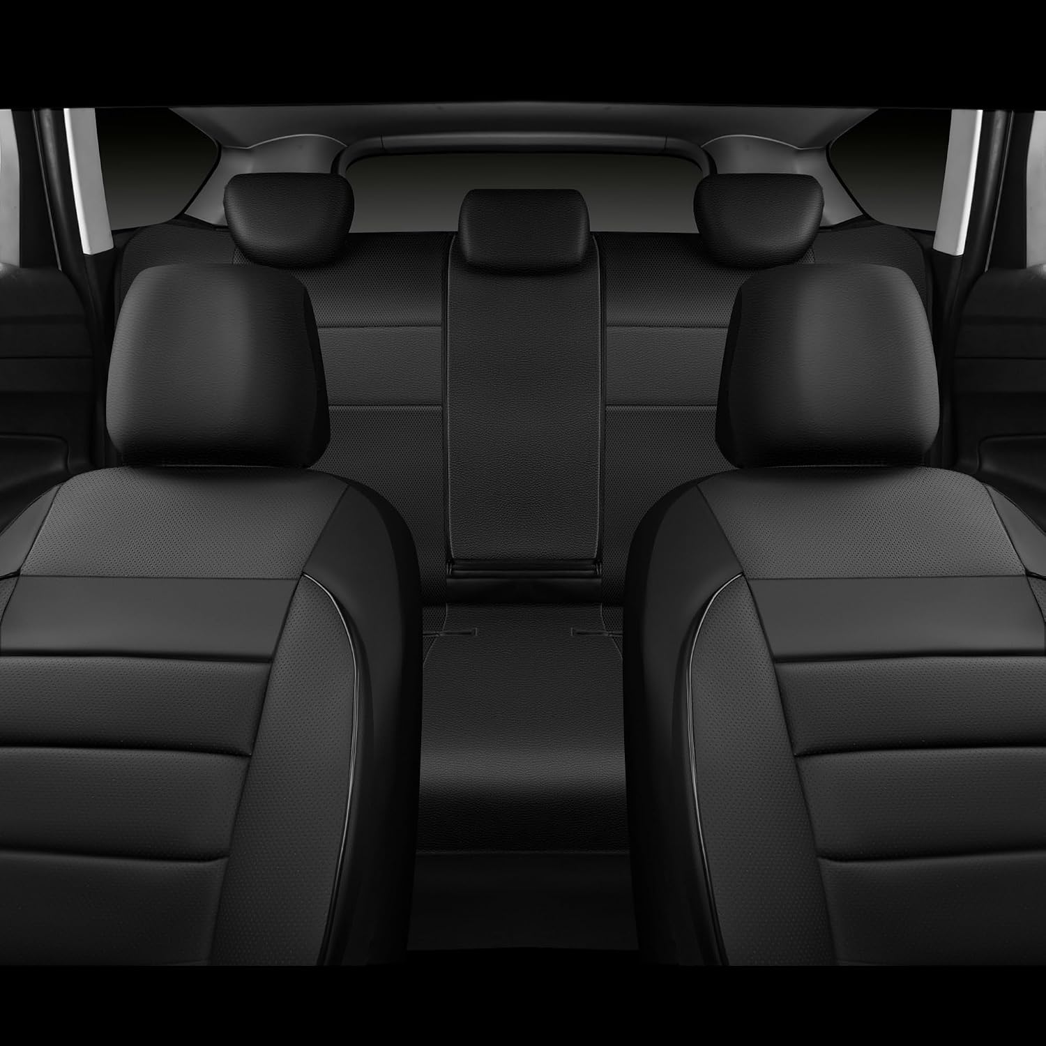 CAR PASS Leather Seat Covers Full Set Universal Water Resistant 3D Foam Back Support, Luxury Comfort Automotive 5 Seat Covers All Season Fit for SUV,Sedan,Van, Airbag Compatible Elegance(Pure Black)