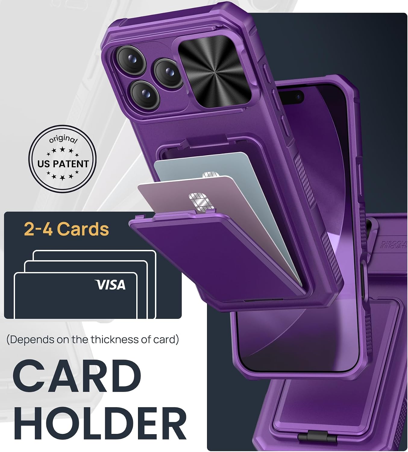 SSLOTSCASE for iPhone 17 Pro Max Case with Card Holder, Dark Purple